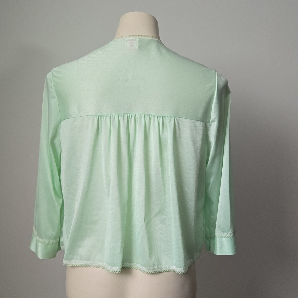 ✨ Vintage Lou’lee Canada Bed Jacket Satin Embroidered Mint Green (M) - Picture 4 of 13